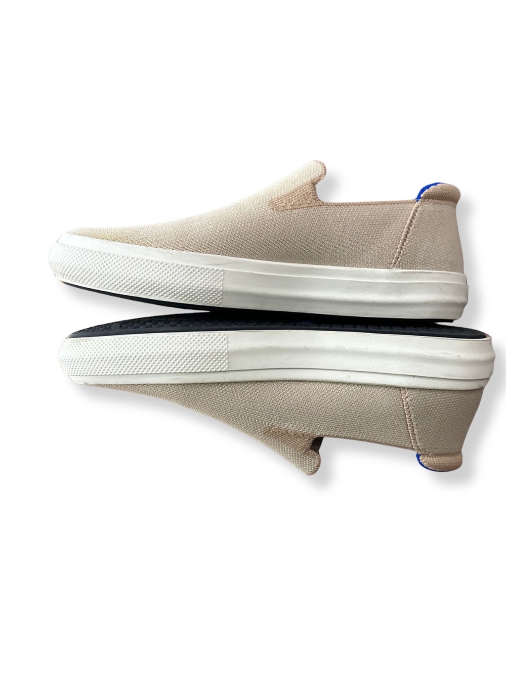 Rothy’s Slip On Knit Sneakers Women 7.5 Beige Blue Casual Comfort Shoes - Picture 6 of 9